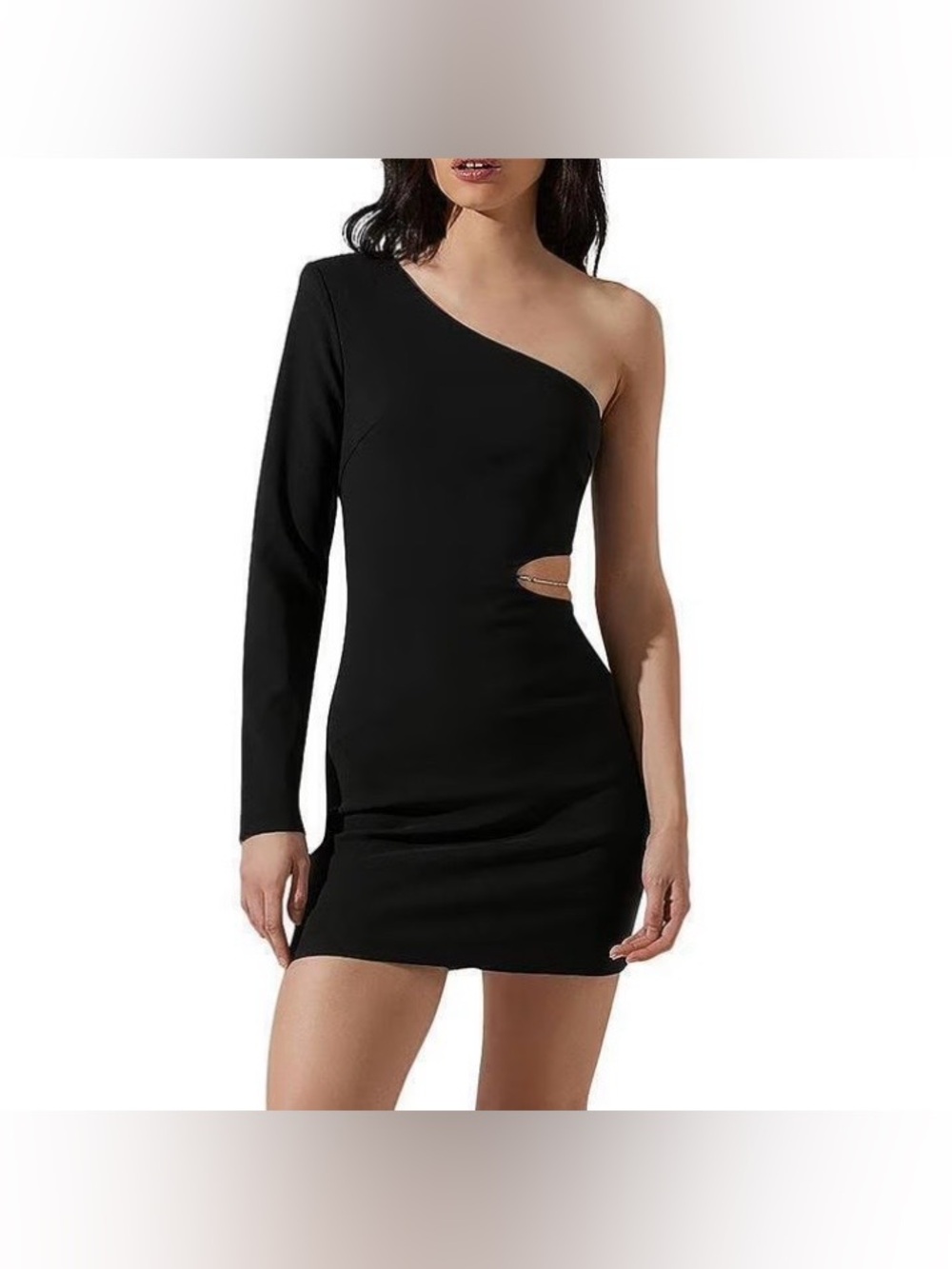 NWT ASTR the Label Black Lavinia One-Shoulder Long Sleeve Mini Dress Womens S